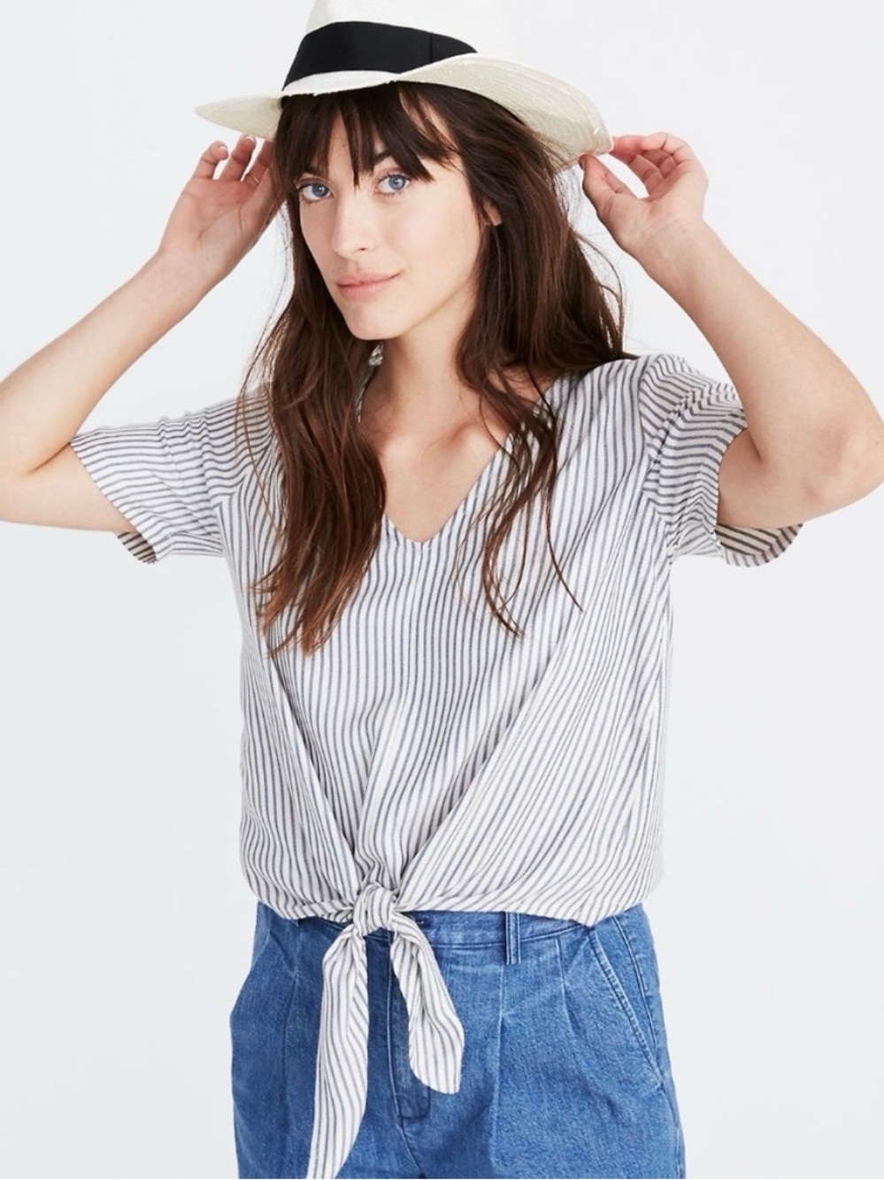 Madewell Striped Tie Front Top Size S